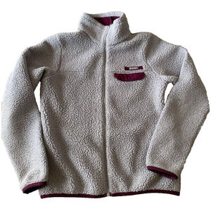 Columbia Fleece Jacket Womens Small Grey Maroon Trim Fuzzy Athletic Sweatshirt